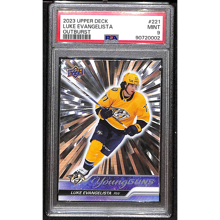 2023 Upper Deck Young Guns Outburst #221 Luke Evangelista PSA 9 MINT