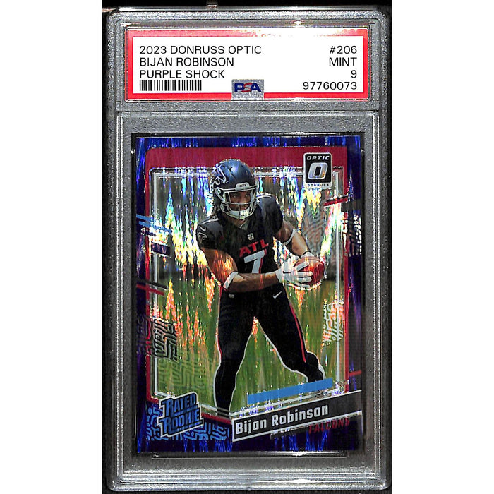 2023 Panini Donruss Optic Football Rated Rookie Purple Shock #206 Bijan Robinson PSA 9 MINT