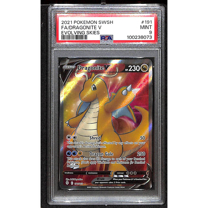 2021 Pokémon SWSH Full Art Evolving Skies #191 Dragonite V PSA 9